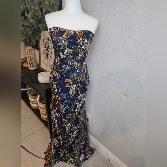 Rene Ruiz Collection Vtg Strapless Sequined Embroidered Mermaid Gown Size 4 - Picture 2 of 9